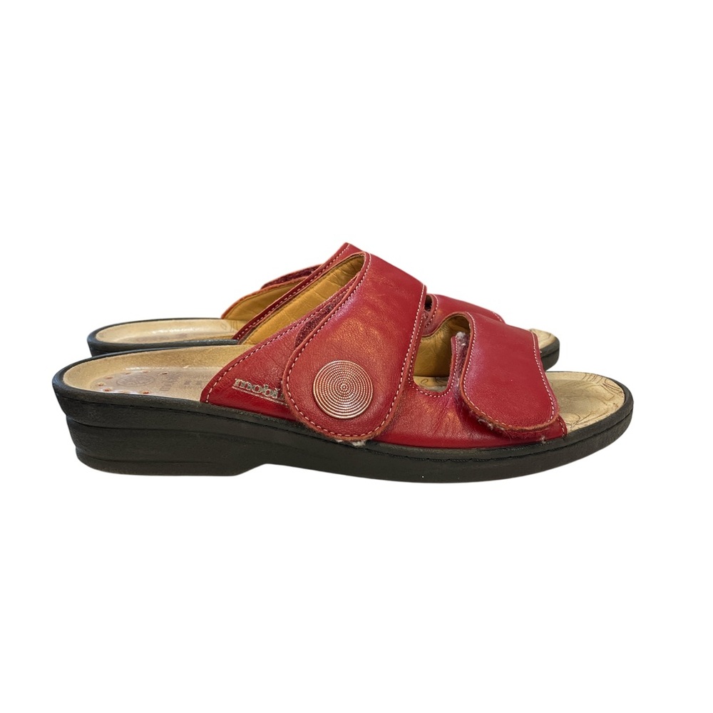 Mobils Women’s Red Leather Slide Sandals Size 8.5